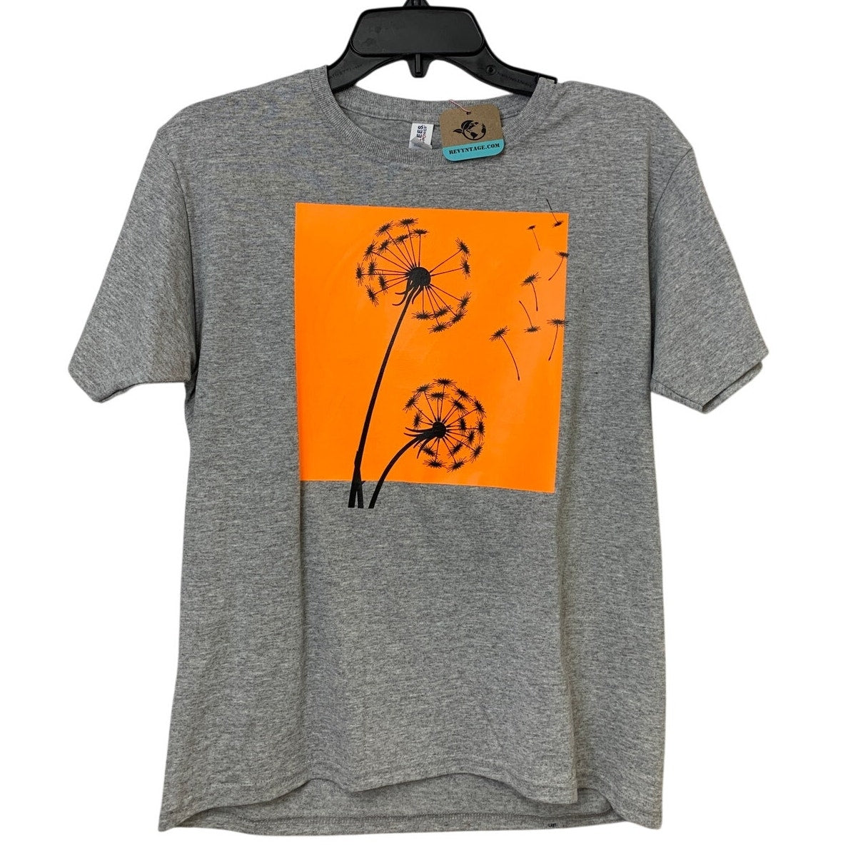 New Upcycled Hand Printed Youth XL Dandelion Wish PolyCotton Crew Neck Tee Shirt