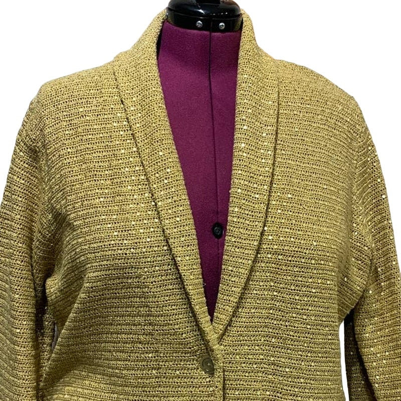 Jones New York Signature Woman 2X Gold Sequin Cotton Blend Knit Sweater Blazer