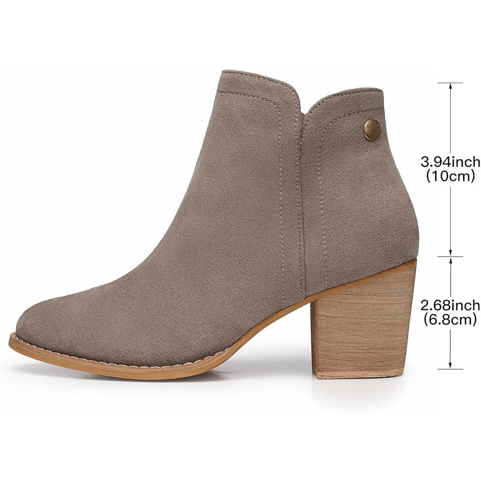 Shibever Womens Size 6 Tan Faux Suede Side Zip 2.5" Heel Ankle Boots Booties