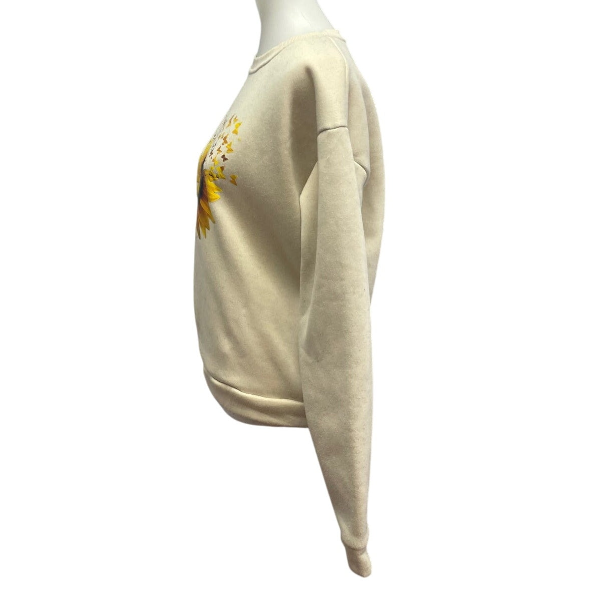 Womens Small Sunflower Butterfly Petal 100% Polyester Long Sleeve Sweatshirt
