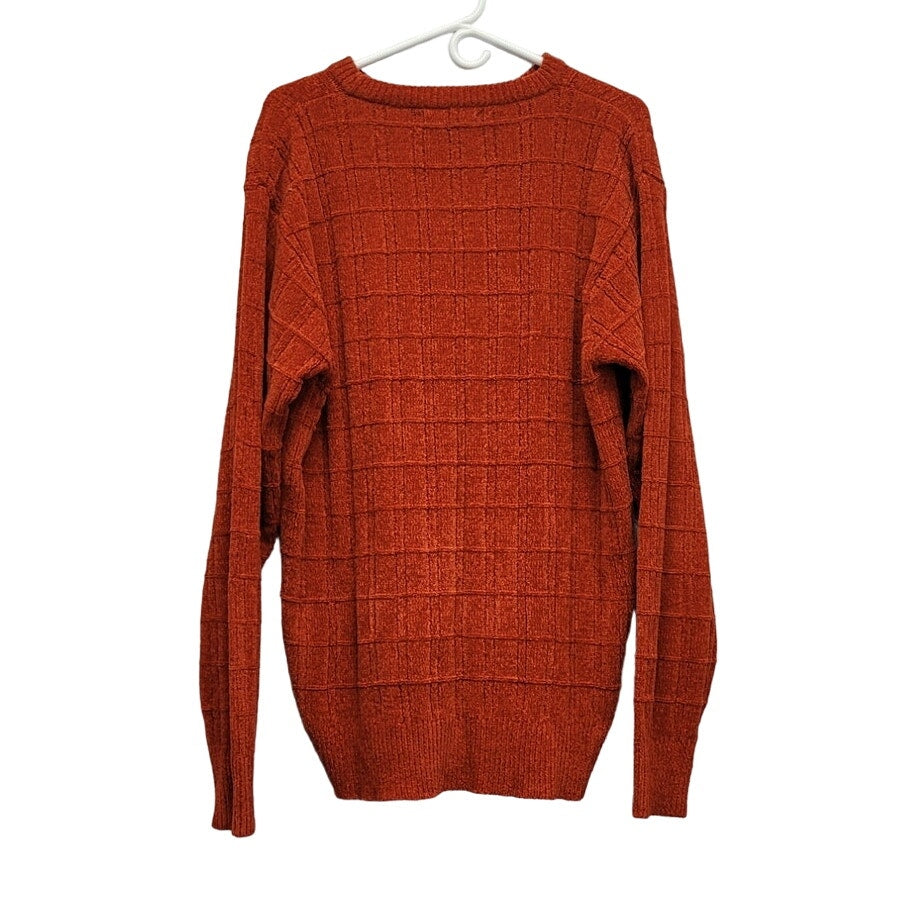 Consensus Mens Large Acrylic Long Sleeve Textured Grid Orange Knit Sweater