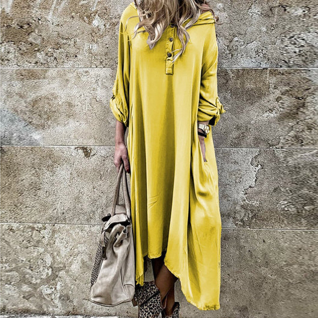 Plus Size Boho Long Sleeve Women's Hooded Dress