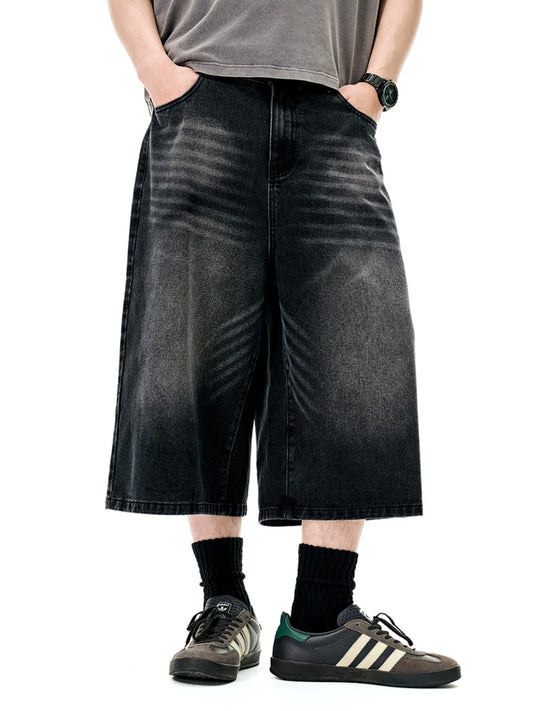 Men's Wide Leg Denim Shorts