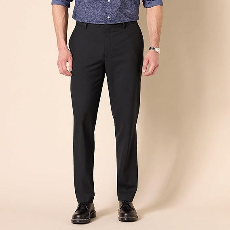 Amazon Essentials Mens Size 33X32 Black Flat Front Slim Fit Stretch Dress Pants
