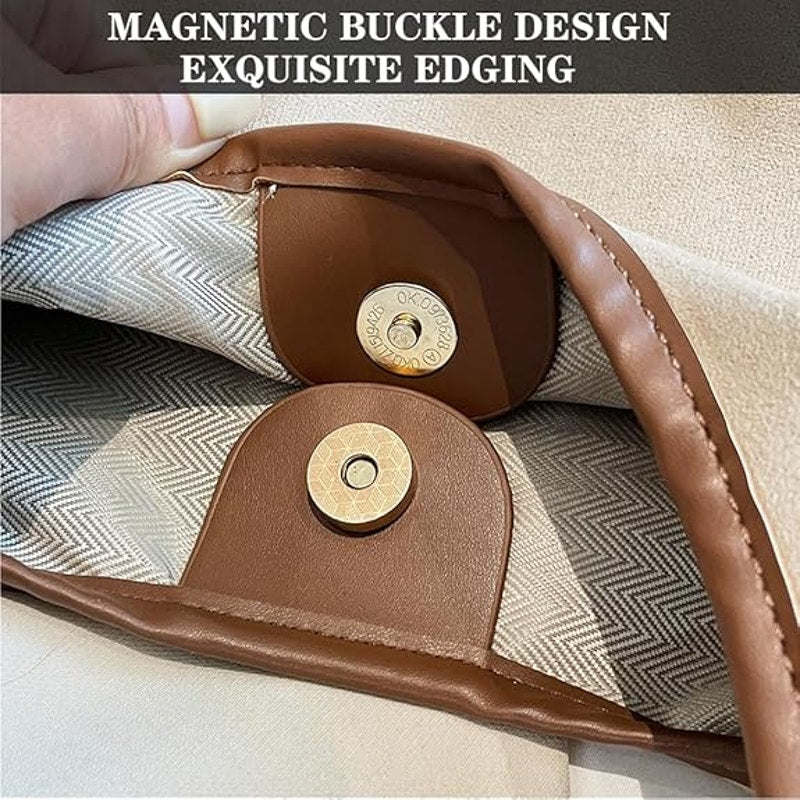 Womens Beige Suede Magnetic Closure Hand Bag w Small Brown Faux Leather Bag