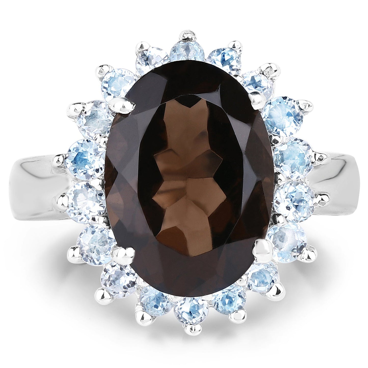 6.79 Carat Genuine Smoky Quartz & Blue Topaz .925 Sterling Silver Ring
