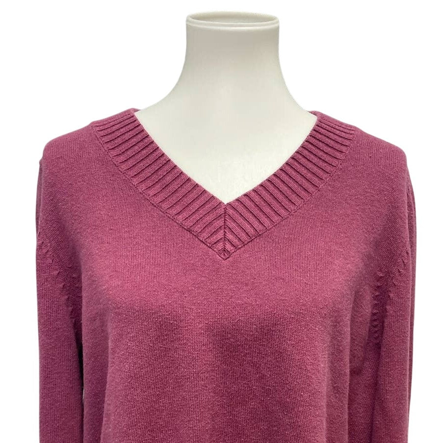 Sonoma Womens 1X Long Sleeve V-Neck Pullover Mauve Cotton Blend Knit Sweater