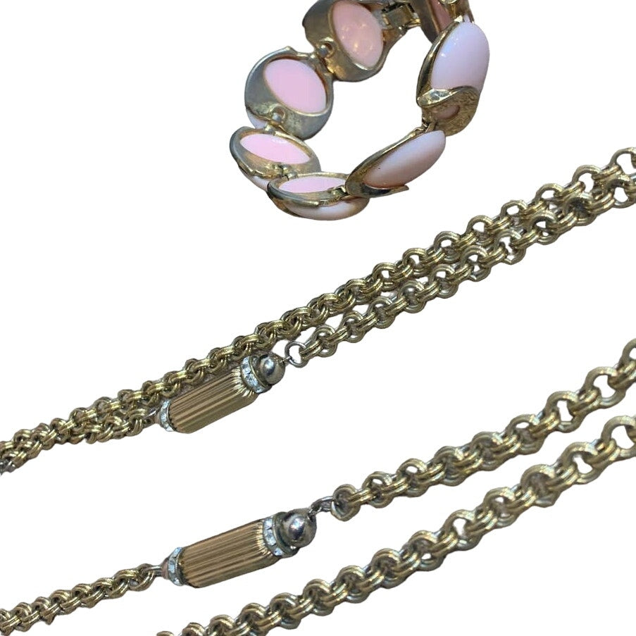 10 Piece Vintage Gold Toned Chain Link Beaded Necklace Bracelet Jewelry Lot