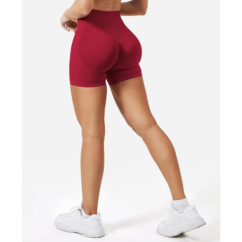 Voyjoy Women Medium Red High Scrunch Butt Workout Athletic Booty Biker Shorts