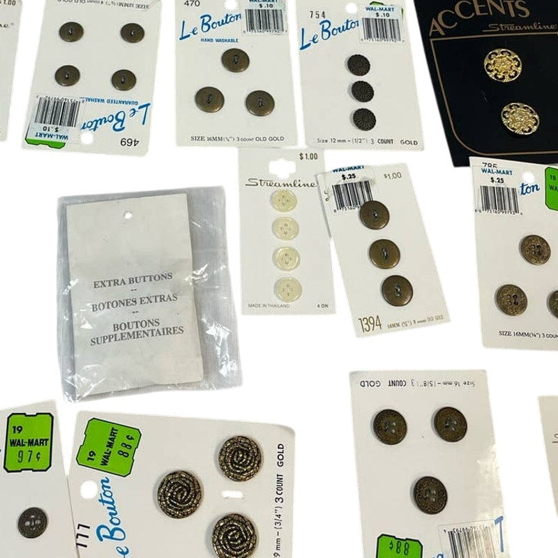 Vintage Lot of New Carded Small Round Brown White Metal Plastic Wooden Buttons