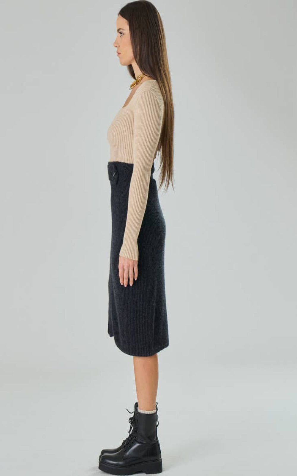 Gonna lounguette con spacco in Lana Merino - Chanel