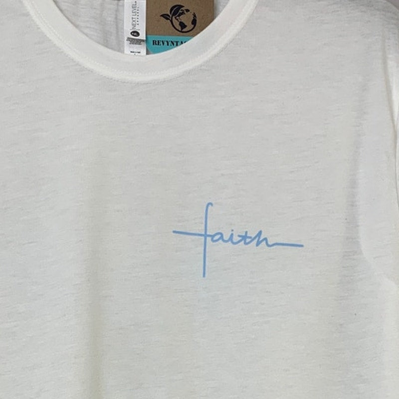 New Hand Printed Womens Large He Is Risen Faith Cross Short Sleeve Tee Shirt