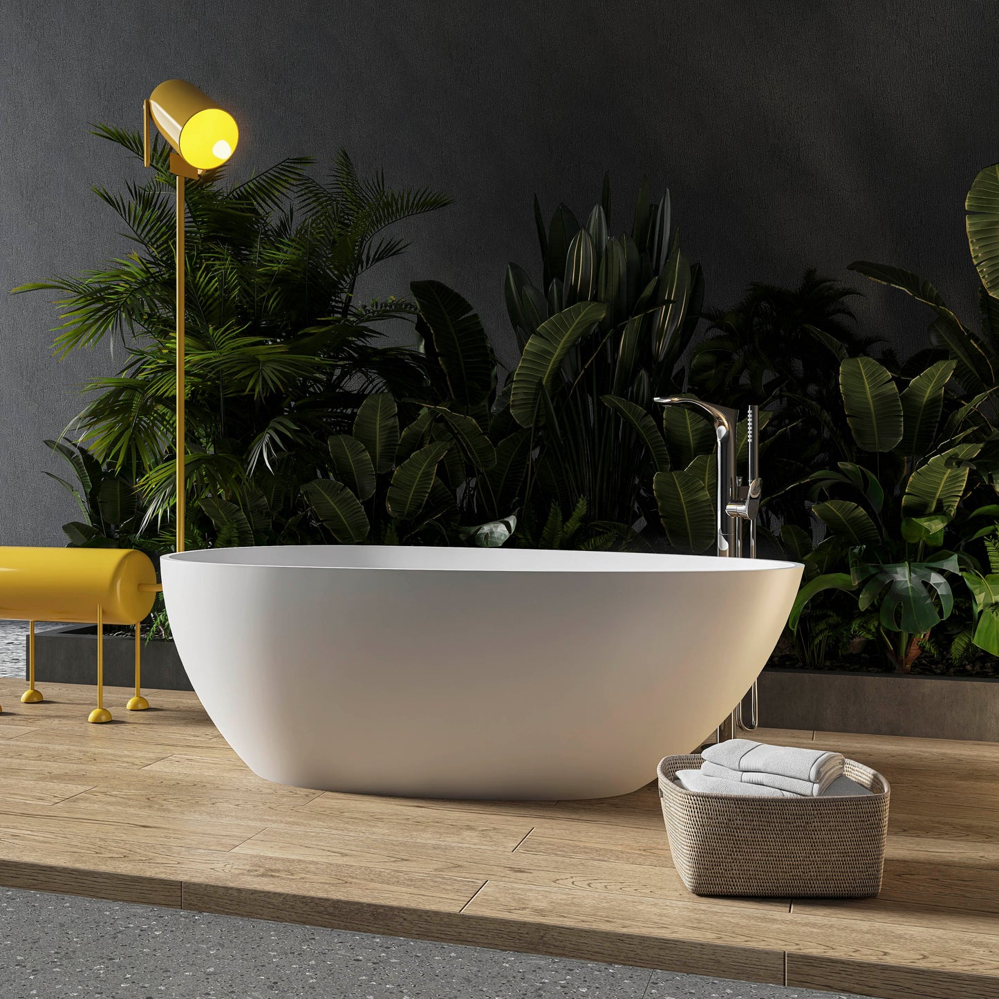 59 Inch Freestanding Egg Shape Solid Surface Bathtub