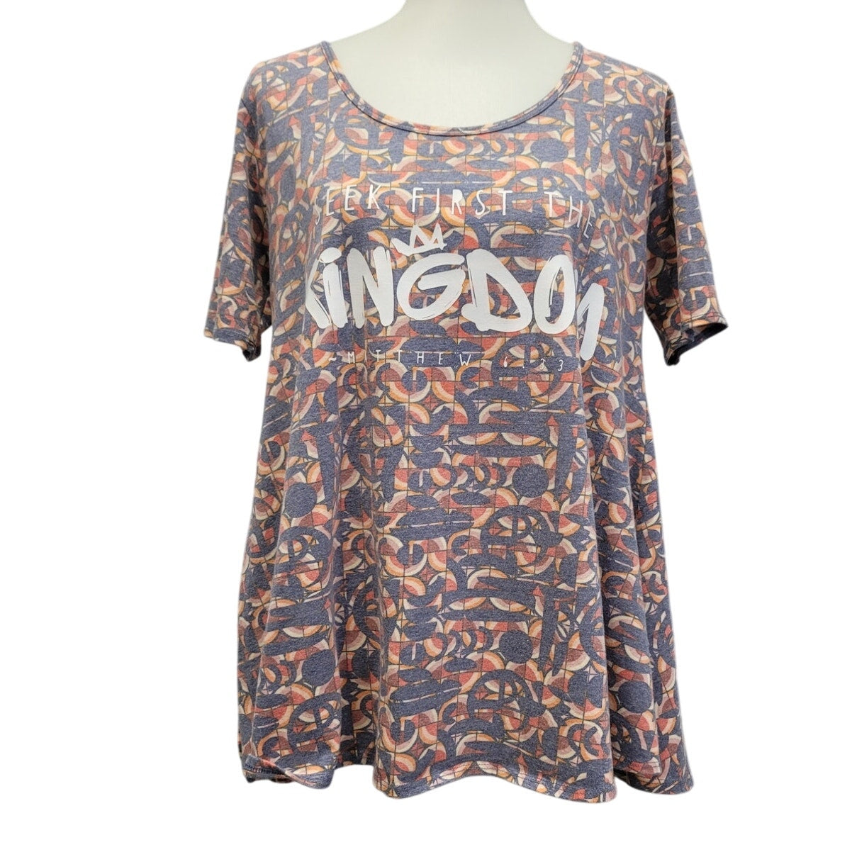 Hand Printed Upcycled Womens Medium Seek First the Kingdom of God Long T-Shirt