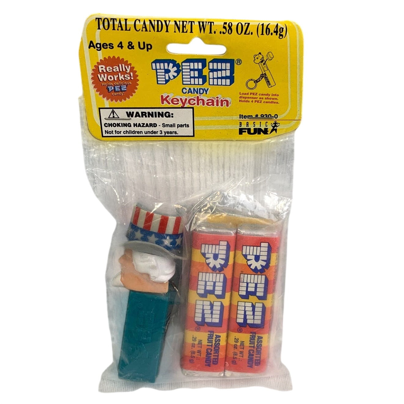 Vintage 1998 Uncle Sam USA Patriotic Hat PEZ 2 Candy Keychain Original Package