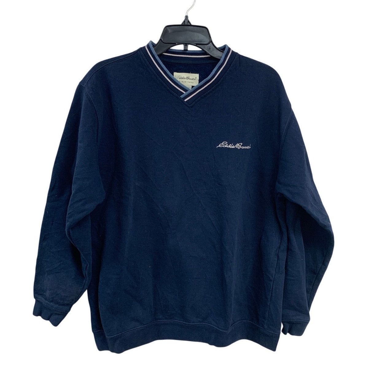 Eddie Bauer Mens Medium Navy Blue PolyCotton Long Sleeve V Neck Sweatshirt