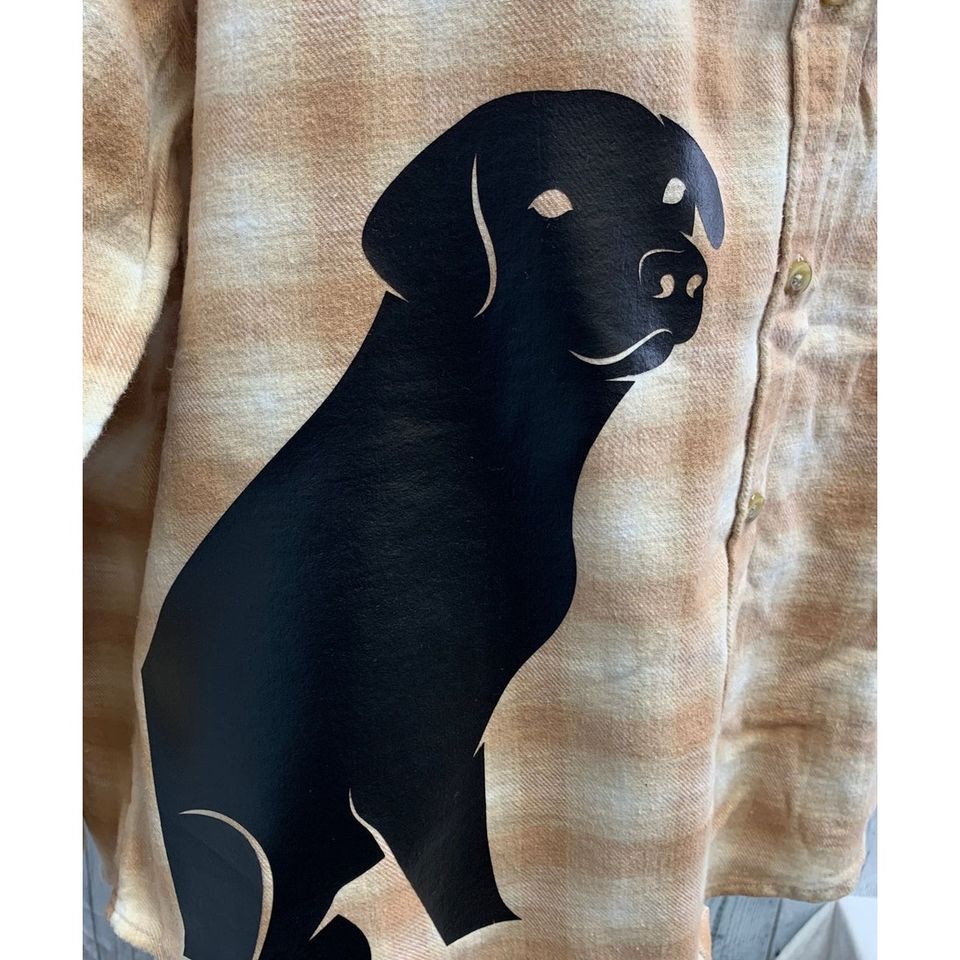 New Hand Printed Womens XXL Black Lab Dog Long Sleeve Plaid Flannel Hoodie