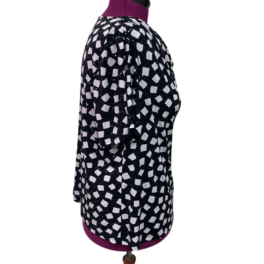 Dress Barn Collection Womens 3X Short Sleeve Polka Dot Drapey Sequin Blouse Top