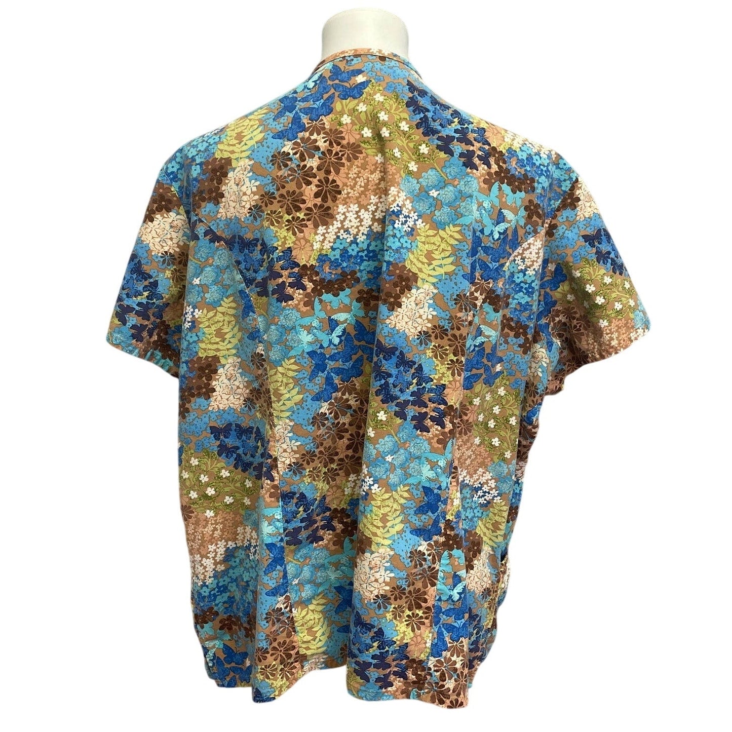 Womens 2X Butterflies Flowers Floral Short Sleeve Cotton Blend Scrub Top Pockets