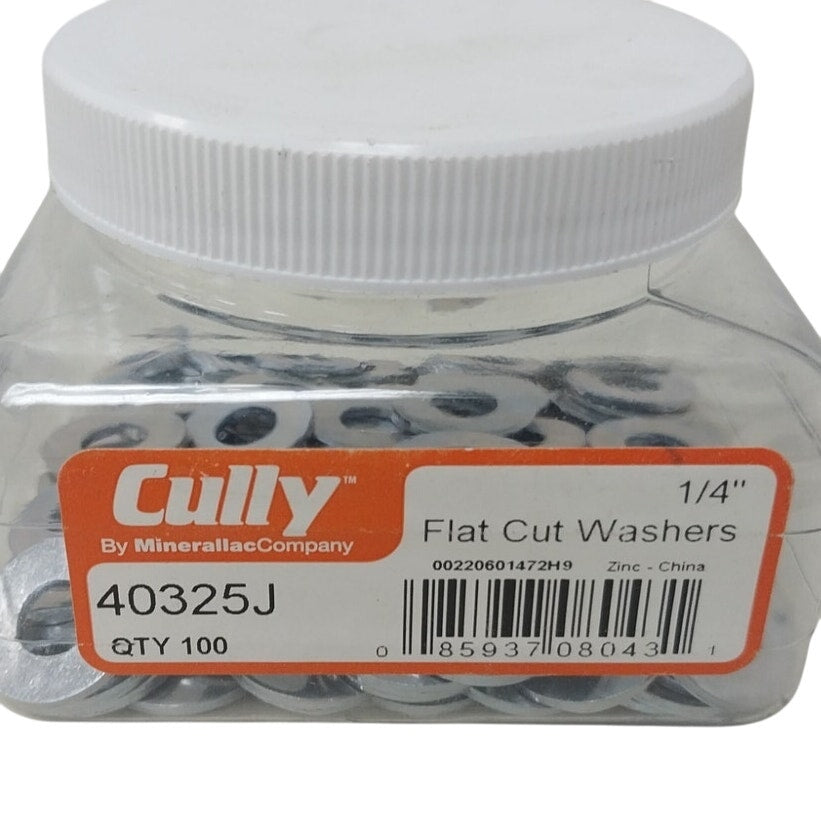 100 New Cully 40325J 1/4" Flat Cut Zinc Metal Washers - New In Package