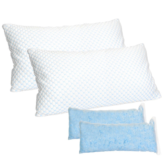 2 Pack Shredded Memory Foam Pillows Adjustable Cool Pillows with Extra Filling Machine Washable Cover for Side Back Stomach Sleepers