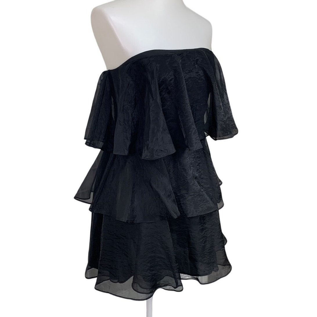 American Eagle Womens Medium Strapless Black Sheer Ruffled Tiered Mini Dress