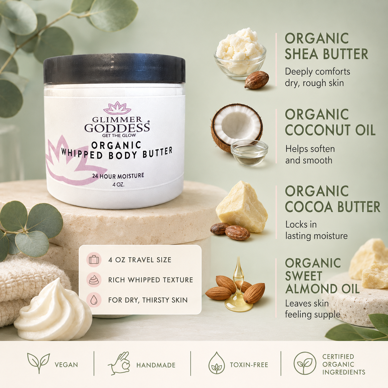 Organic Whipped Body Butter 4 oz – Travel Size