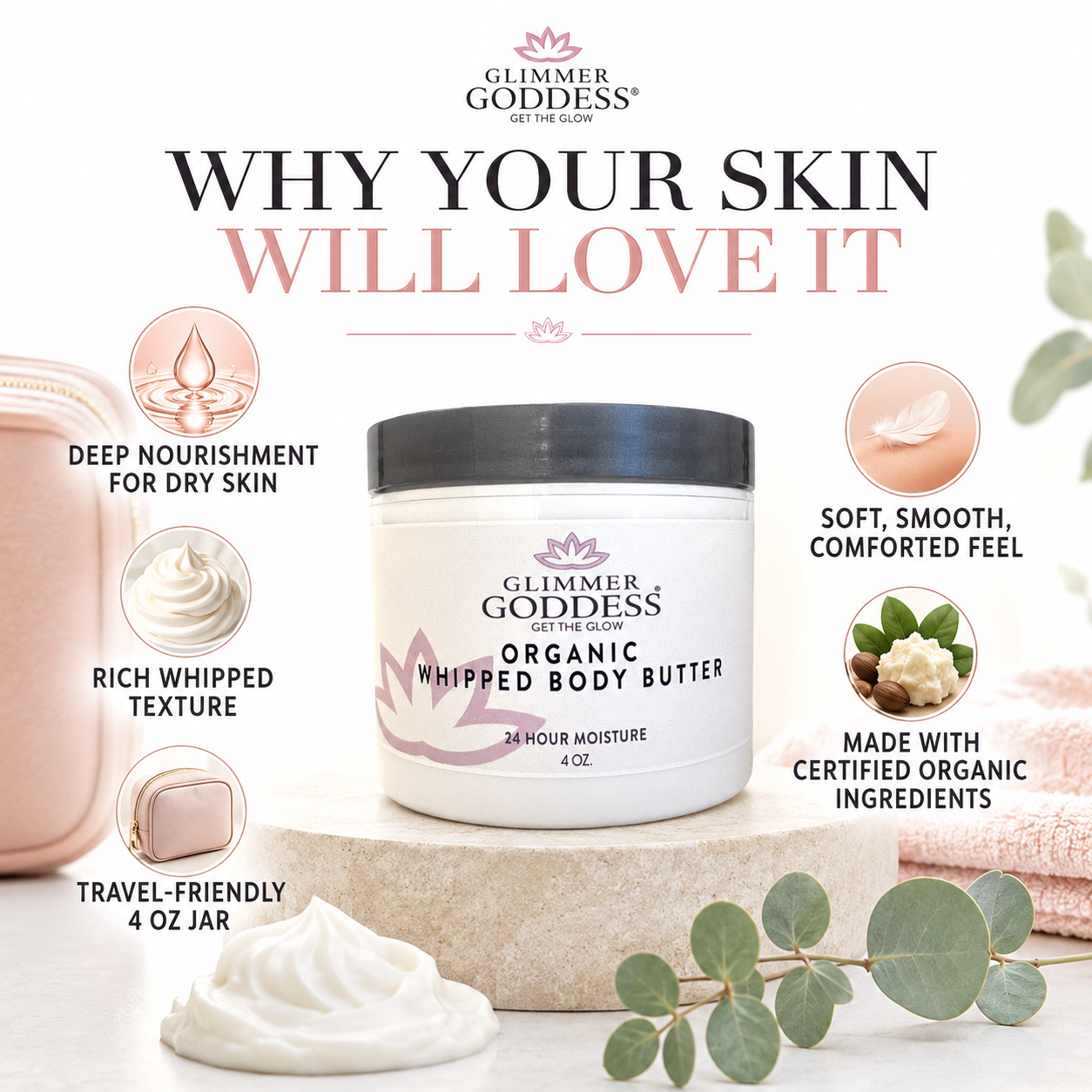 Organic Whipped Body Butter 4 oz – Travel Size
