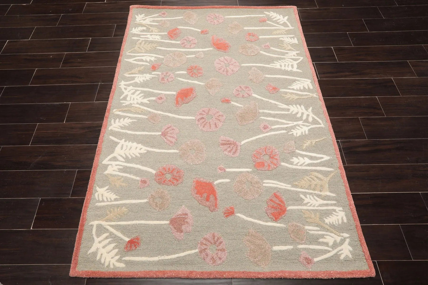 LoomBloom Multi Size Gray Beige Hand Tufted Contemporary Floral Wool and Faux Silk Oriental Area Rug-3