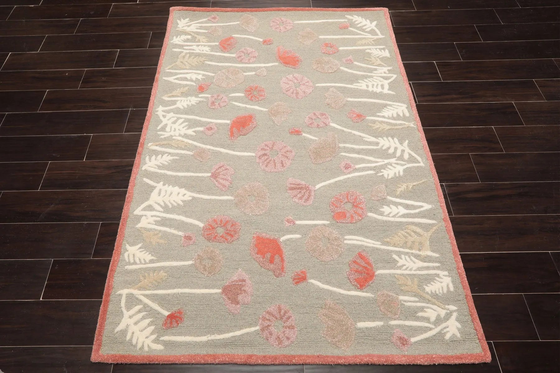 LoomBloom Multi Size Gray Beige Hand Tufted Contemporary Floral Wool and Faux Silk Oriental Area Rug-3