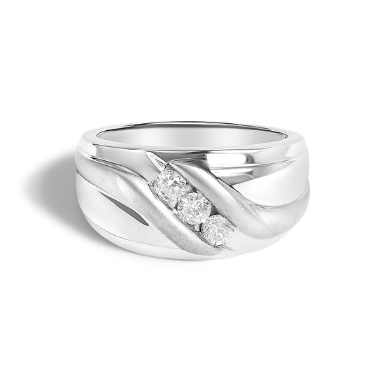 Men's .925 Sterling Silver 1/2 Cttw Diamond Channel Set 3-Stone Band Ring-0