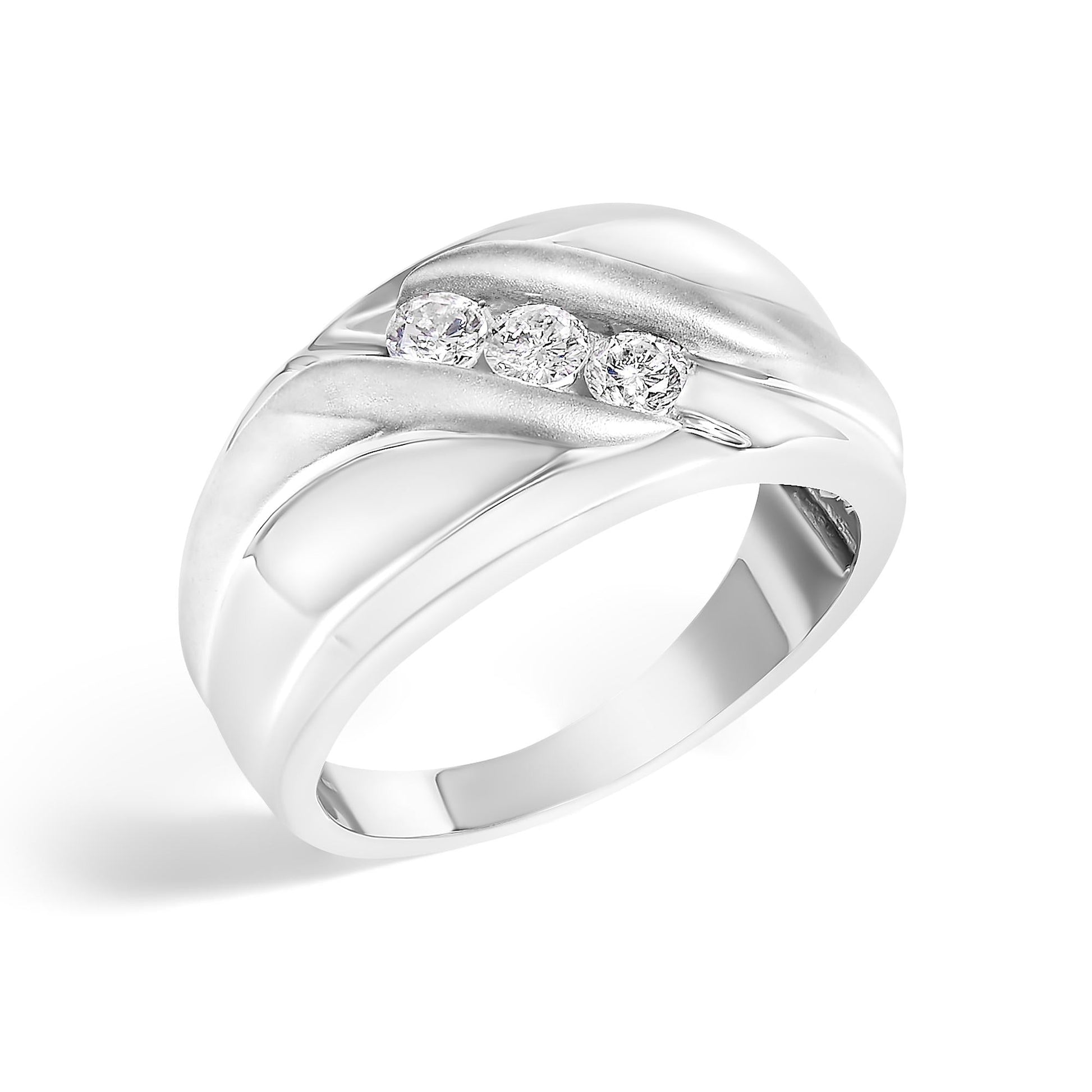 Men's .925 Sterling Silver 1/2 Cttw Diamond Channel Set 3-Stone Band Ring-3