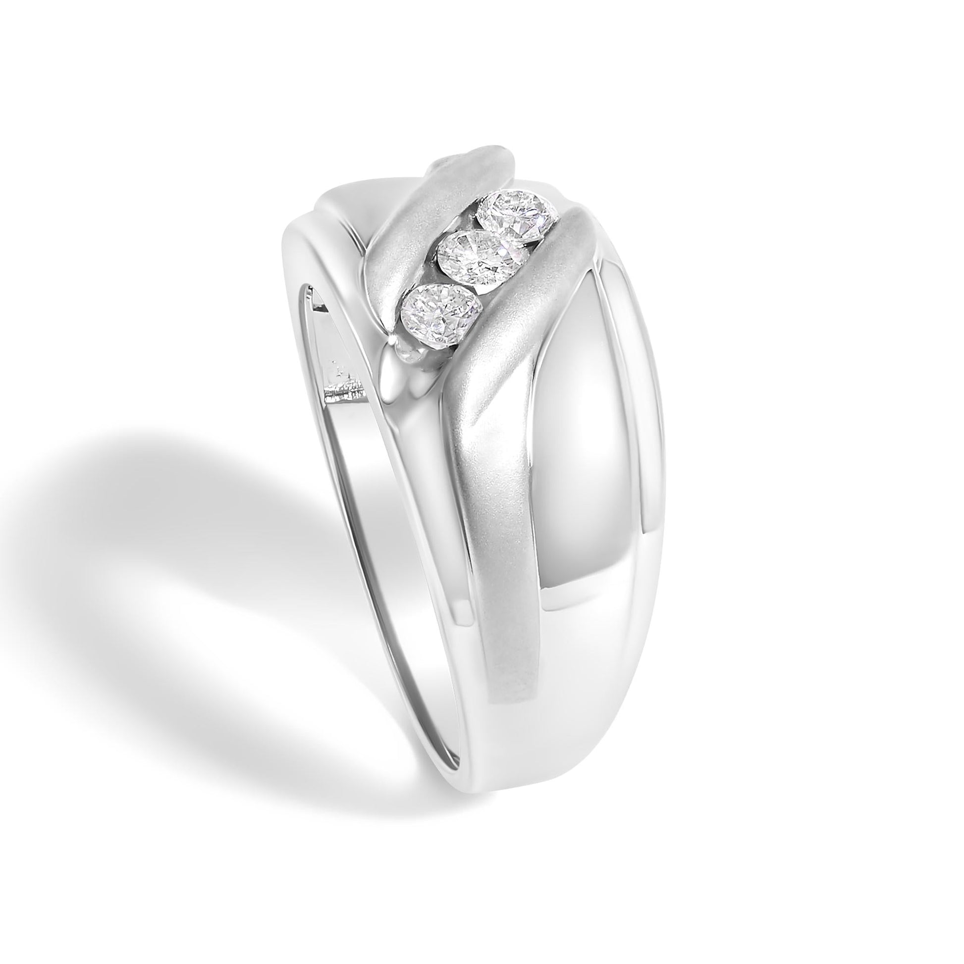 Men's .925 Sterling Silver 1/2 Cttw Diamond Channel Set 3-Stone Band Ring-4