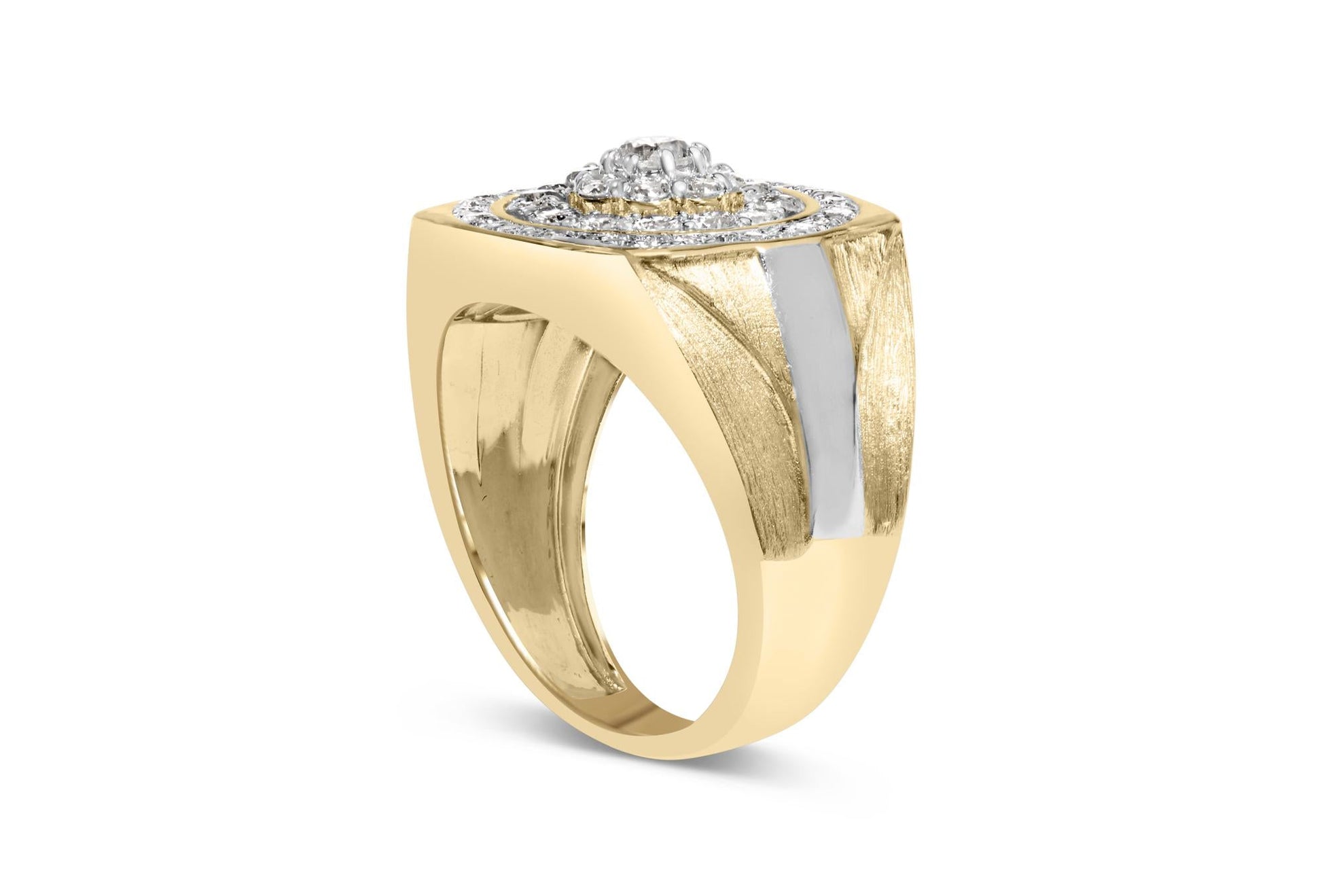 10K Yellow Gold 1 1/2 Cttw Diamond Cluster and Halo Signet Mens Ring (K-L Color, I1-I2 Clarity)-3