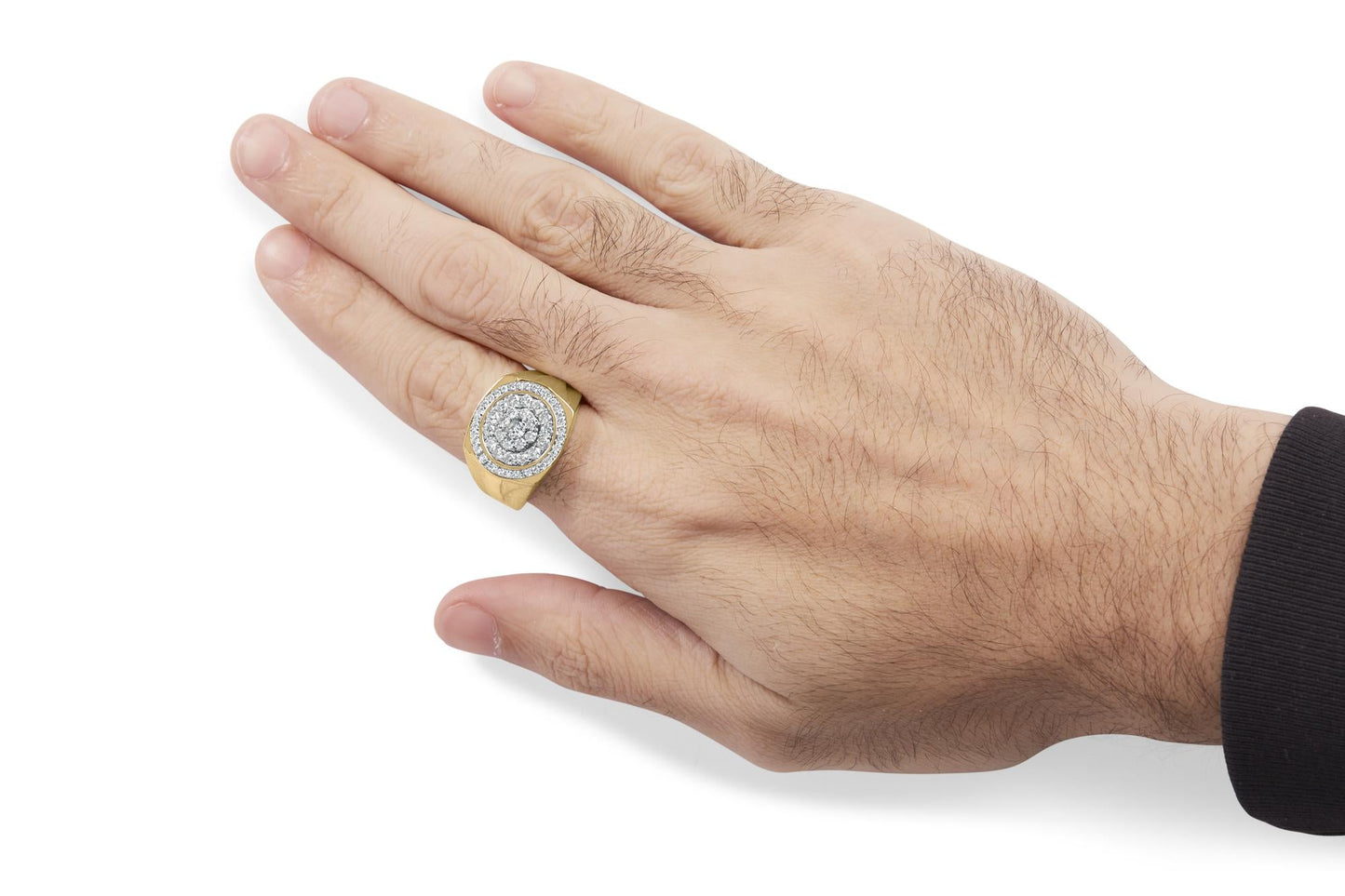 10K Yellow Gold 1 1/2 Cttw Diamond Cluster and Halo Signet Mens Ring (K-L Color, I1-I2 Clarity)-2
