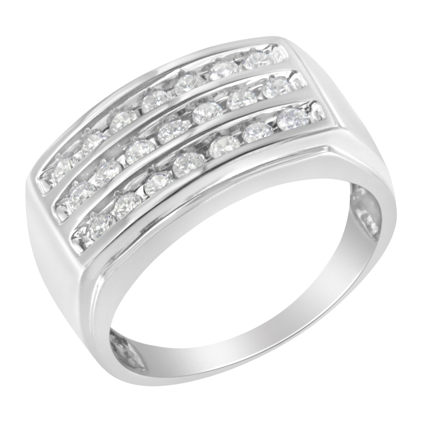 14K White Gold Men's Diamond Channel Set Band Ring (1 cttw, H-I Color, SI2-I1 Clarity)-3