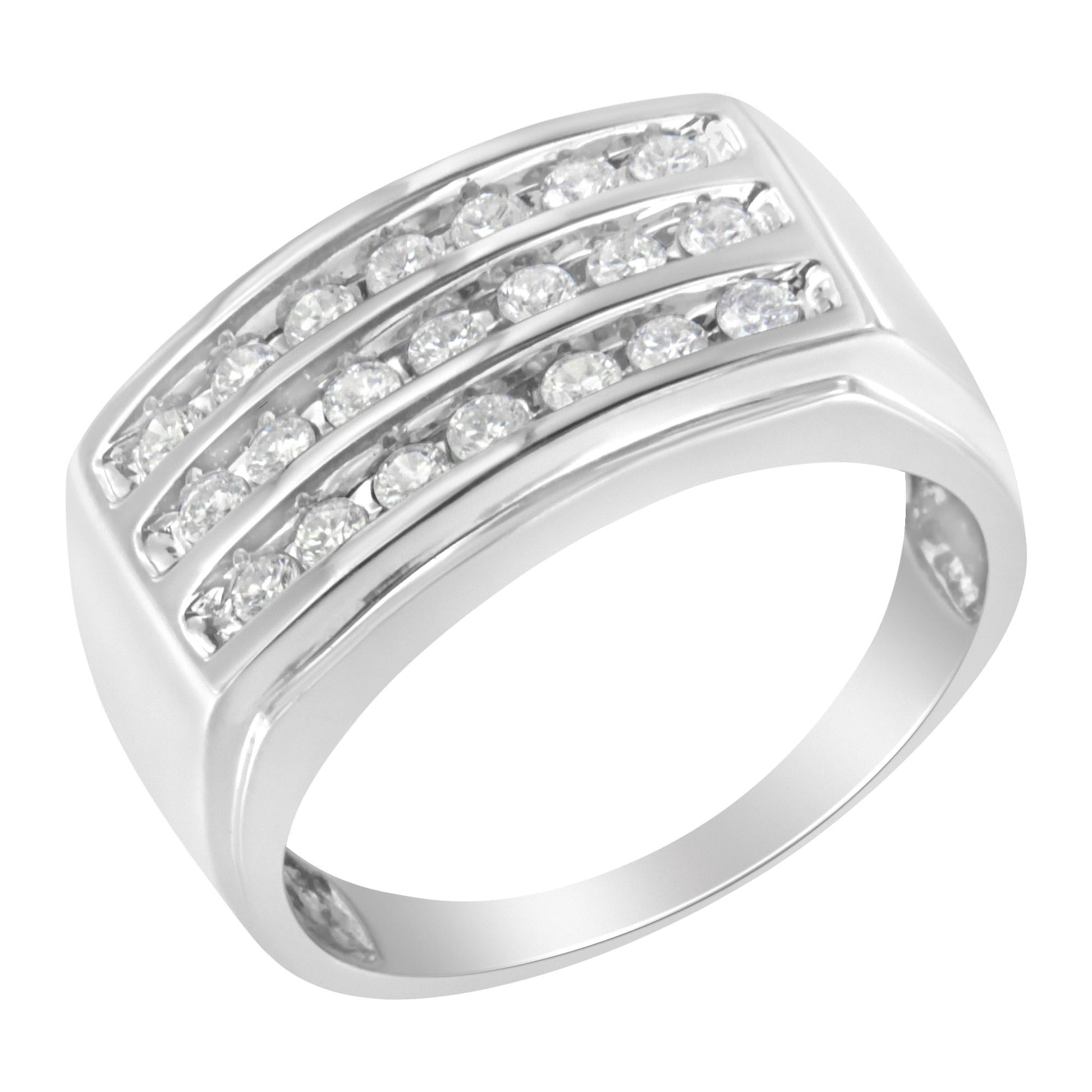 14K White Gold Men's Diamond Channel Set Band Ring (1 cttw, H-I Color, SI2-I1 Clarity)-3