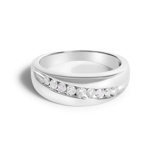 Men's.925 Sterling Silver 1/2 Cttw Diamond 9 Stone Band Ring-0