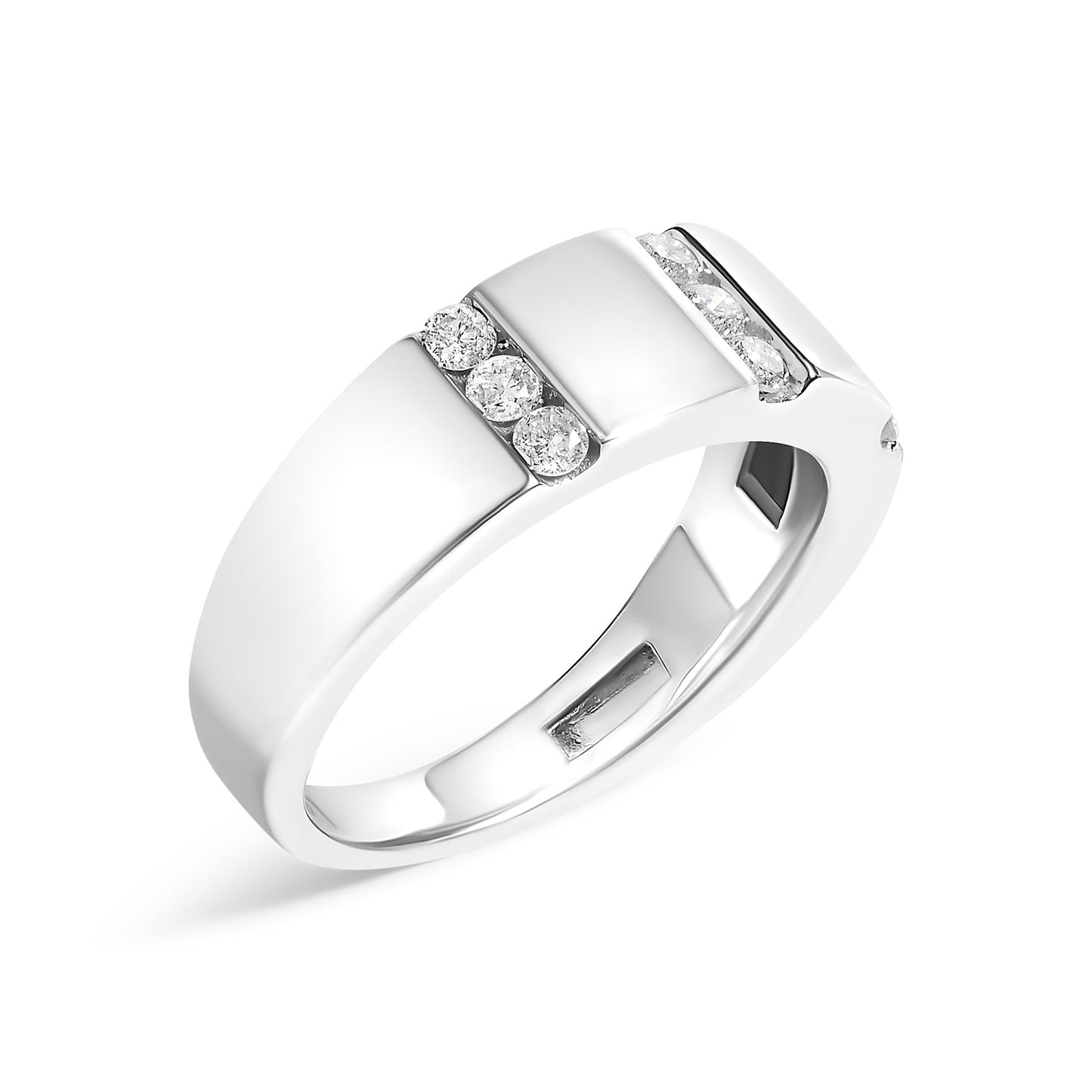 Men's .925 Sterling Silver 1/2 Cttw Diamond Triple Three Stone Row Band Ring (H-I Color, I1-I2 Clarity)-3
