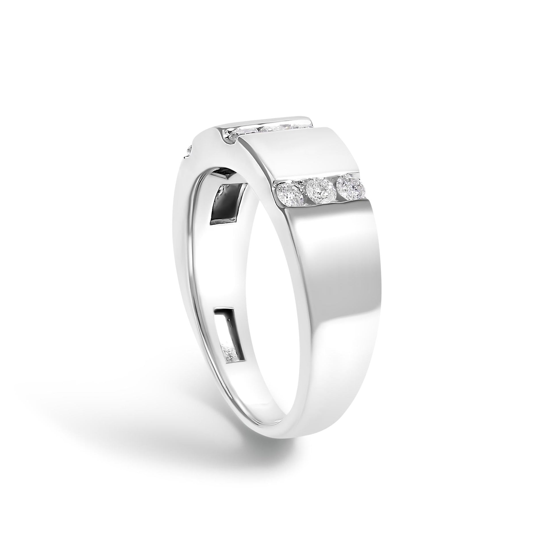 Men's .925 Sterling Silver 1/2 Cttw Diamond Triple Three Stone Row Band Ring (H-I Color, I1-I2 Clarity)-4
