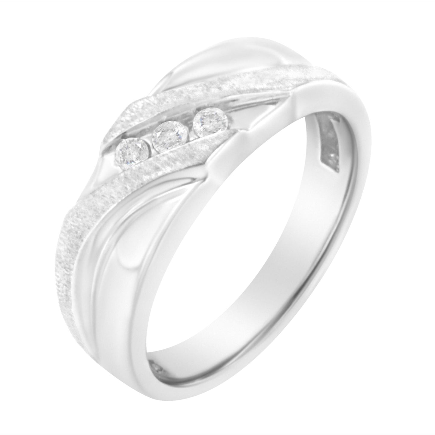 10K White Gold 1/10 Cttw Diamond Men's Three Stone Channel Set Diamond Wedding Ring (I-J Color, I1-I2 Clarity)-3