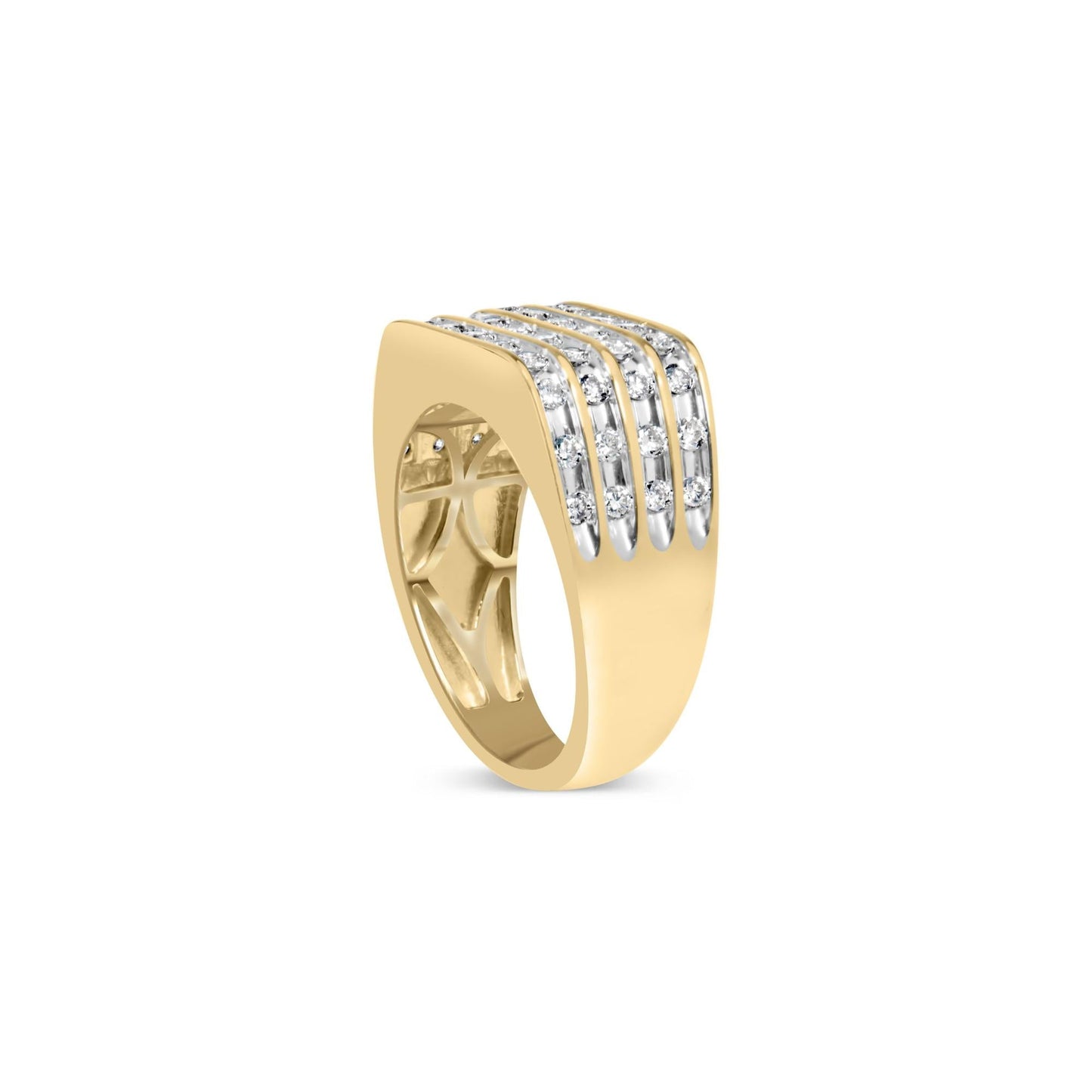 10K Yellow Gold 1.00 Cttw Diamond Multi Row Mens Ring Band-3