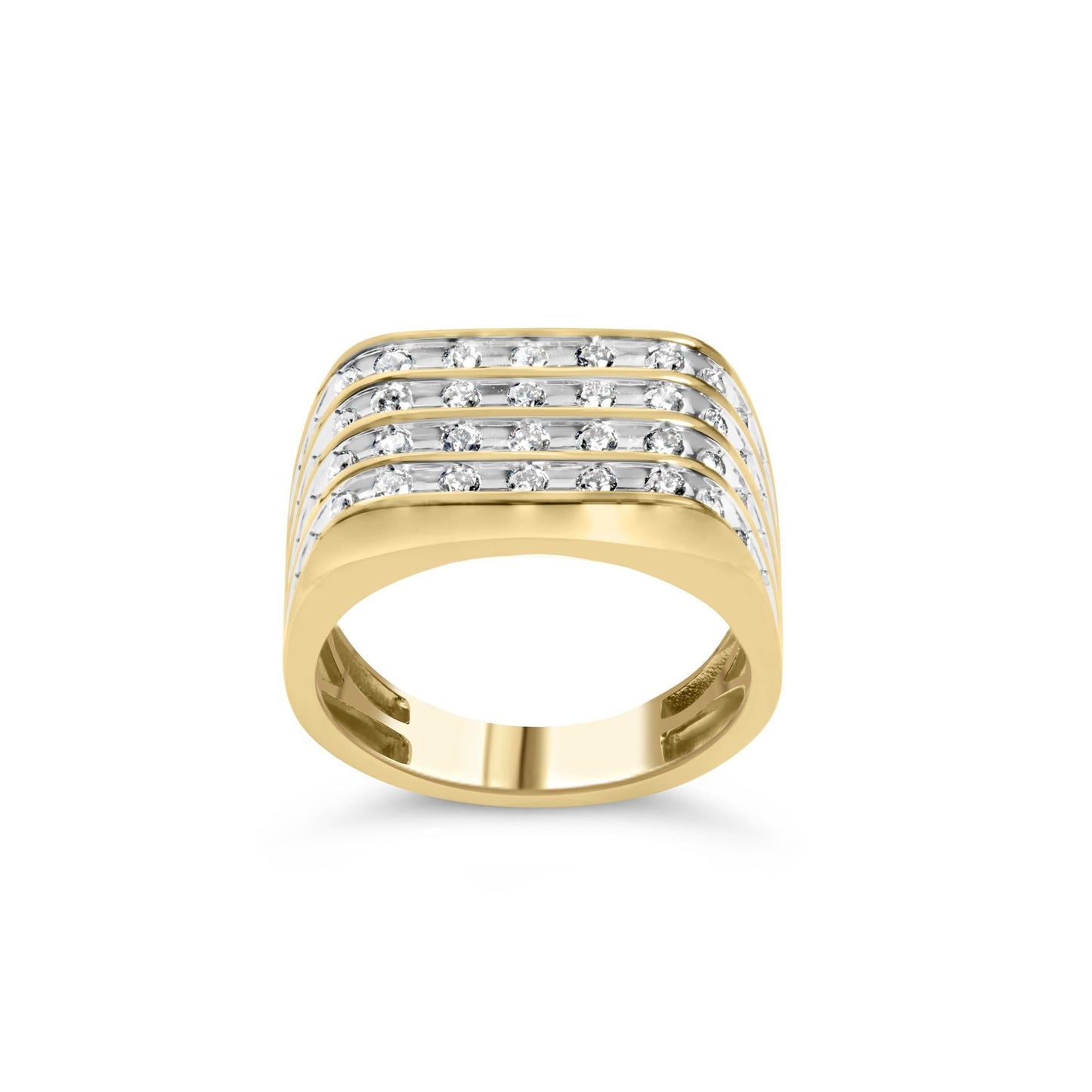 10K Yellow Gold 1.00 Cttw Diamond Multi Row Mens Ring Band-0