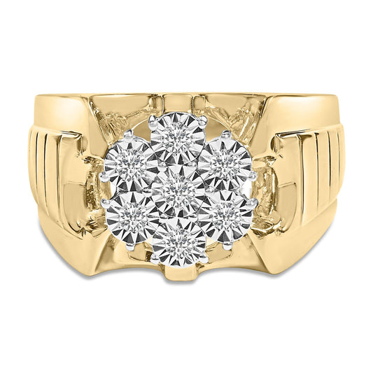 14K Yellow Gold Plated .925 Sterling Silver 1/3 Cttw Miracle-Set Floral Diamond Cluster Ring (I-J Color, I1-I2 Clarity)-0