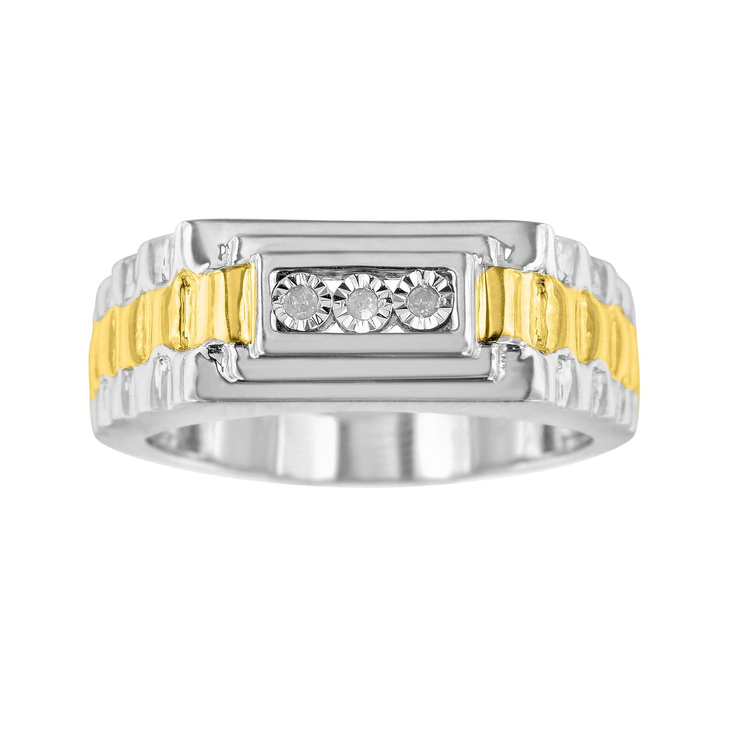 10K Yellow Gold Plated .925 Sterling Silver Diamond Accent Miracle-Set 3 Stone Ridged Band Gentlemen's Fashion Ring (I-J Color, I2-I3 Clarity)-3