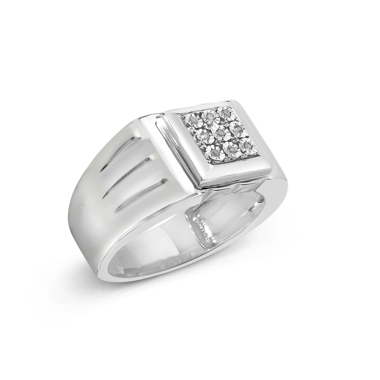 .925 Sterling Silver Diamond Accent Miracle-Set 9 Stone Ridged Band Gentlemen's Fashion Ring (I-J Color, I3 Clarity) - Size 10-3