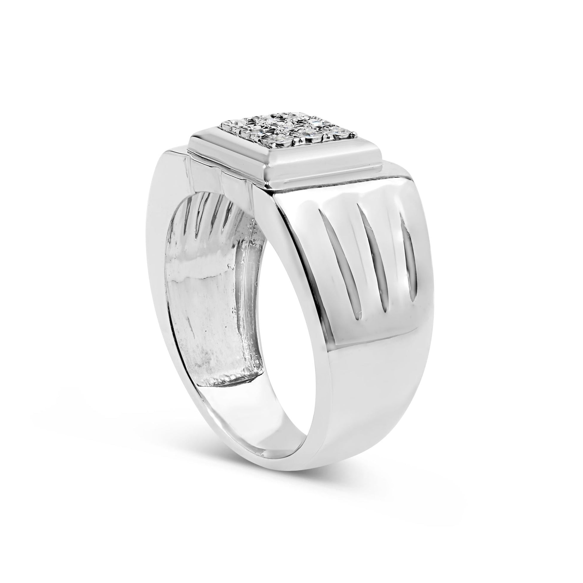 .925 Sterling Silver Diamond Accent Miracle-Set 9 Stone Ridged Band Gentlemen's Fashion Ring (I-J Color, I3 Clarity) - Size 10-4