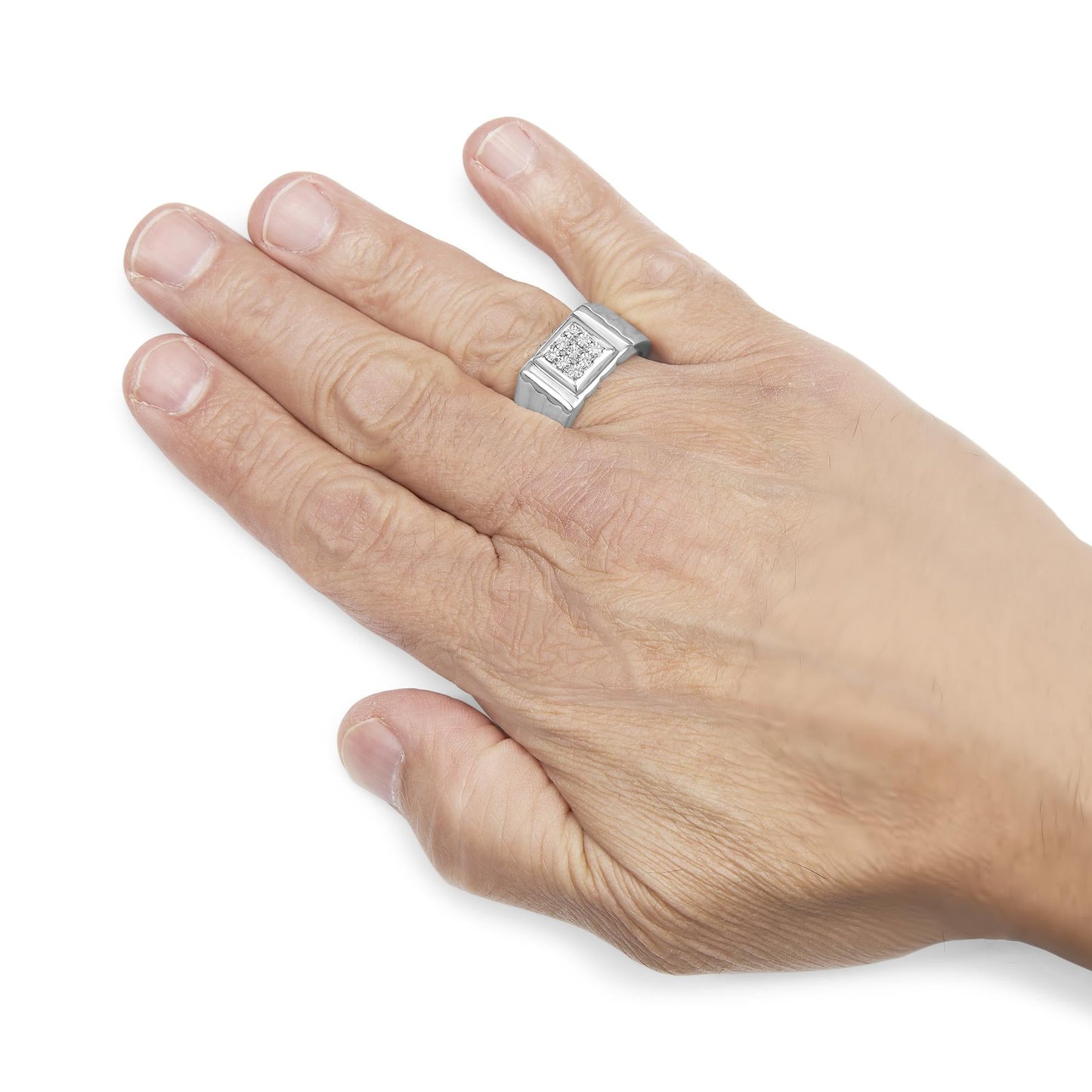 .925 Sterling Silver Diamond Accent Miracle-Set 9 Stone Ridged Band Gentlemen's Fashion Ring (I-J Color, I3 Clarity) - Size 10-2
