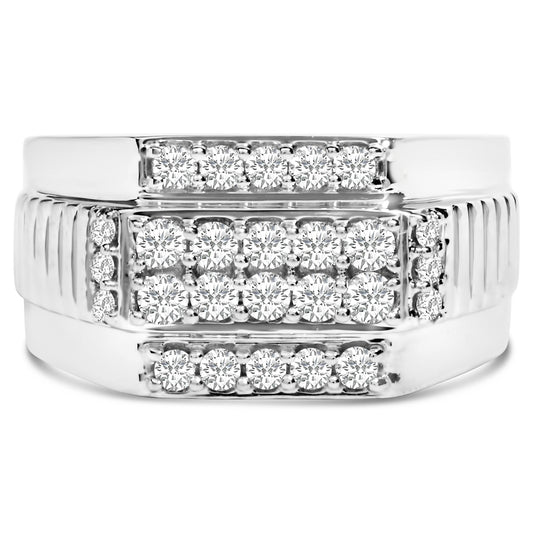 Men's .925 Sterling Silver 1.00 Cttw Diamond Multi Row Band Ring-0