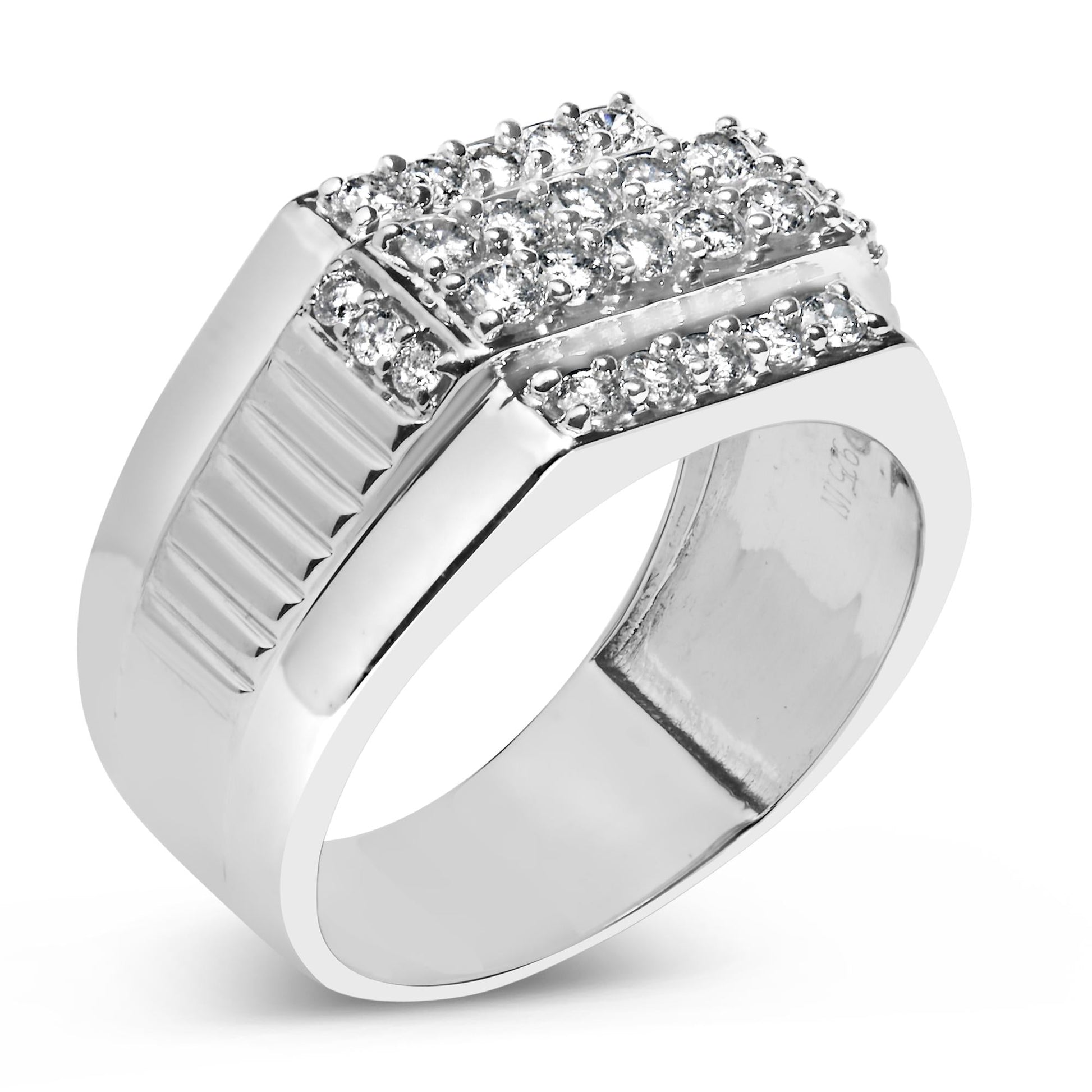 Men's .925 Sterling Silver 1.00 Cttw Diamond Multi Row Band Ring-3
